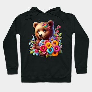 A brown bear decorated with beautiful colorful flowers. Hoodie